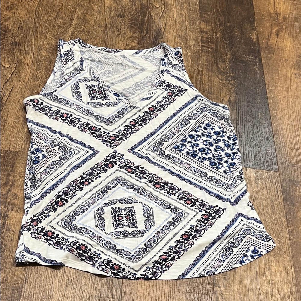 Maurices Geometric Print Tank Top - Blue and White